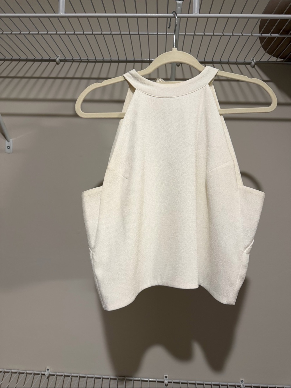 Sleeveless Cream Halter Crop Top with Open Back